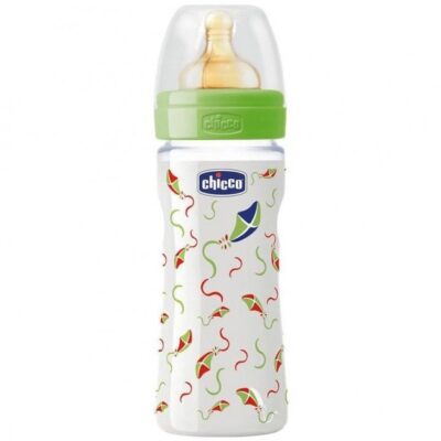 Chicco Γυάλινο Μπιμπερό με Θηλή Καουτσούκ 0m+ 240ml