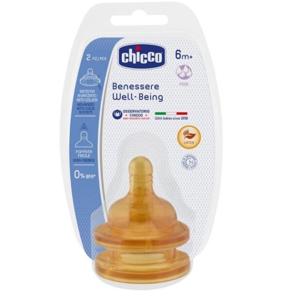 Chicco Θηλή Καουτσούκ 6m+ Ροής Φαγητού 2τμχ