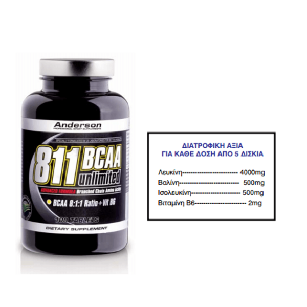Anderson 811 Bcaa Unlimited Συμπλήρωμα Διακλαδισμένων Αμινοξέων 100 CPR