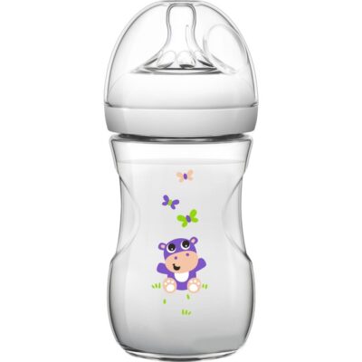 Avent Natural Μπιμπερό Πολυπροπυλένιου με Θηλή Σιλικόνης Αργής Ροής Λευκό - Ιπποπόταμος 1m+