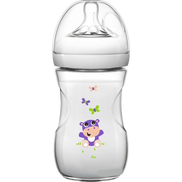 Avent Natural Μπιμπερό Πολυπροπυλένιου με Θηλή Σιλικόνης Αργής Ροής Λευκό - Ιπποπόταμος 1m+