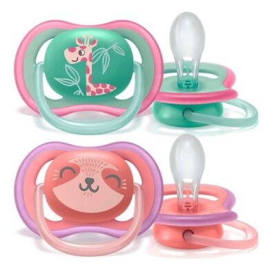 Avent Ultra Air SCF349/12 Ορθοδοντική Πιπίλα Σιλικόνης με Κρίκο για Κορίτσια από 18 Μηνών 2 Τεμάχια