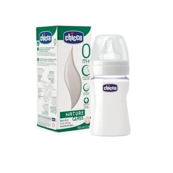 Chicco Γυάλινο Μπιμπερό με Θηλή Σιλικόνης 0m+ 150ml