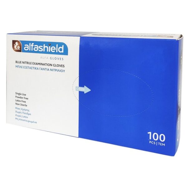 AlphaShield Blue Nitrile Examination Gloves 100 Τεμάχια
