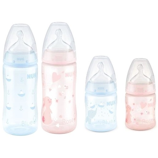 Nuk Μπιμπερό First Choice Plus Baby Rose & Blue Πλαστικό PP Με Θηλή Σιλικόνης M1 0-6Μηνών