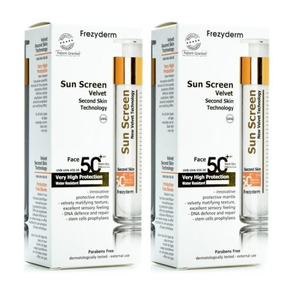 Frezyderm Πακέτο Προσφοράς Sun Screen Velvet Face Cream Spf50+ Αντηλιακή Προσώπου με Βελούδινη Υφή 2x50ml