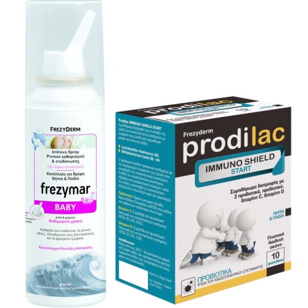 Frezyderm Frezymar Baby Ρινικό Ισότονο Αποσυμφορητικό Spray 100ml & Prodilac Immuno Shield Start 10 Φακελάκια Promo -30%