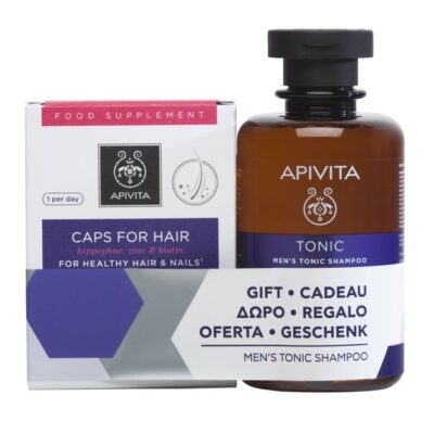 Apivita Πακέτο Προσφοράς Caps for Hair 30caps & Δώρο Men's Tonic Shampoo With Hippophae TC & Rosemary 250ml