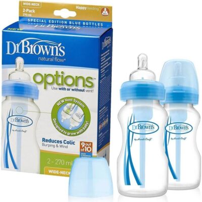 Dr. Brown's Natural Flow Options Πλαστικό Μπιμπερό με Φαρδύ Λαιμό & Θηλή Σιλικόνης