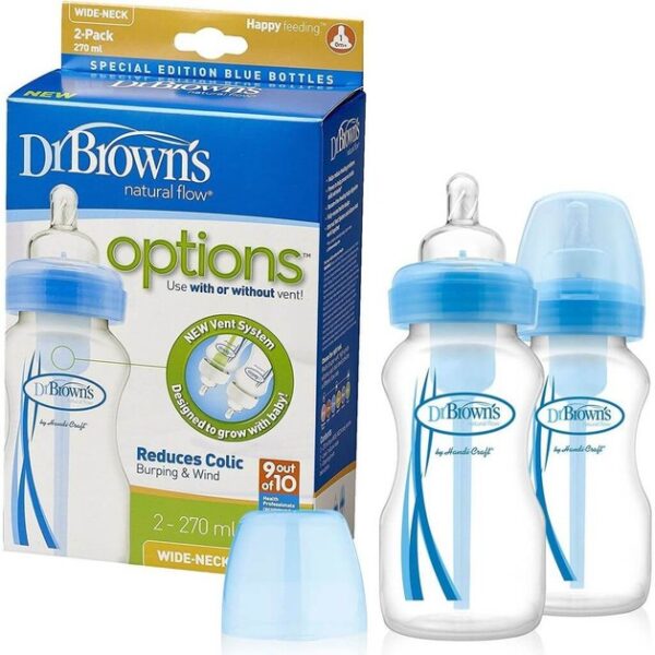 Dr. Brown's Natural Flow Options Πλαστικό Μπιμπερό με Φαρδύ Λαιμό & Θηλή Σιλικόνης