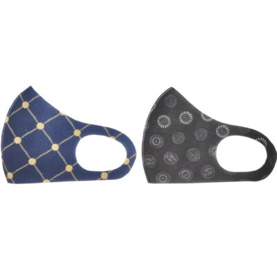 TiLi Fashion Face Mask Μάσκα Ενηλίκων Πολλαπλών Χρήσεων Μαύρο - Σκούρο Μπλέ Σχέδιο 2 Τεμάχια