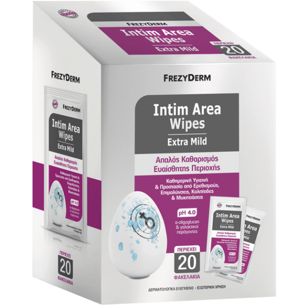 Frezyderm Intim Area Wipes Extra Mild Μαντηλάκια Καθαρισμού Για Την Ευαίσθητη Περιοχή 20τμχ