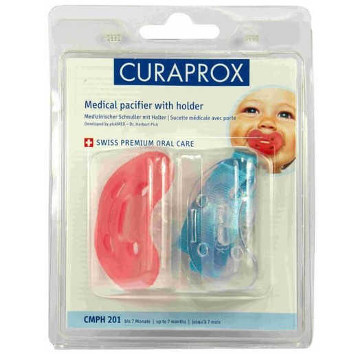 Curaprox CMPH 201 Medical Pacifiere With Holder Ιατρική Πιπίλα με Λουράκι από 0 Έως 7 Μηνών 1 τεμάχιο