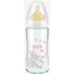 Nuk First Choice Plus Γυάλινο Μπιμπερό με Θηλή Καουτσούκ Μεγέθους 1 (0-6 Μηνών) Medium 240ml