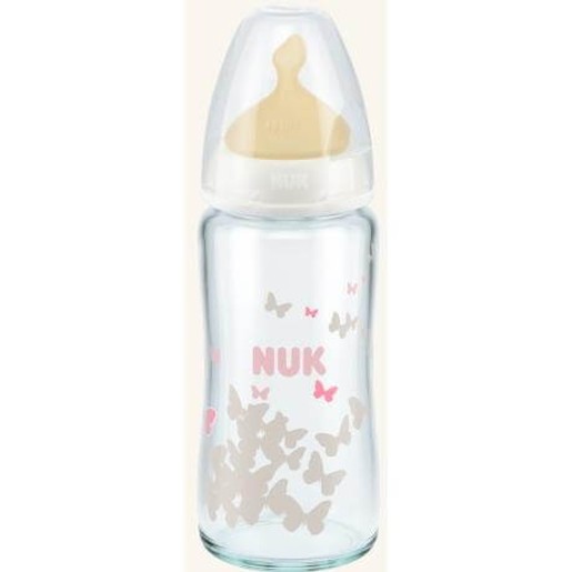 Nuk First Choice Plus Γυάλινο Μπιμπερό με Θηλή Καουτσούκ Μεγέθους 1 (0-6 Μηνών) Medium 240ml