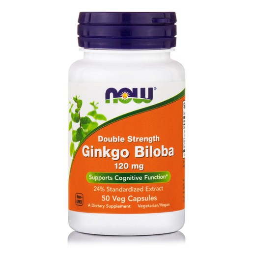 Now Foods Ginkgo Biloba Double Strength 120mg Συμπλήρωμα Διατροφής για Καλή Λειτουργία του Εγκεφάλου & Ενίσχυση Μνήμης 50VegCaps
