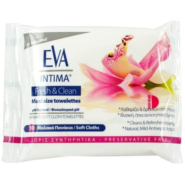Eva Intima Fresh & Clean Pocket Size Towelettes Άμεσος Καθαρισμός & Απόσμηση της Ευαίσθητης Περιοχής Κάθε Στιγμή 10 Μαντηλάκια