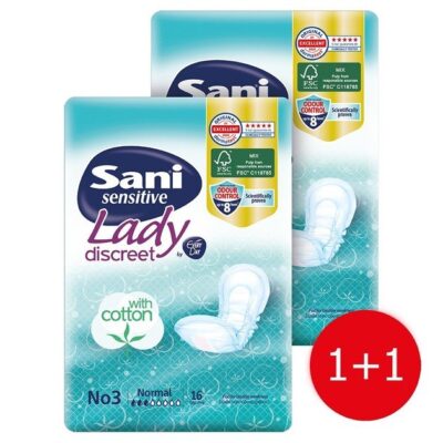 Sani Πακέτο Προσφοράς Sensitive Lady Discreet With Cotton No3 Normal Σερβιέτες Ακράτειας με Βαμβάκι 2x16 Τεμάχια