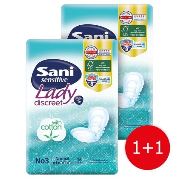 Sani Πακέτο Προσφοράς Sensitive Lady Discreet With Cotton No3 Normal Σερβιέτες Ακράτειας με Βαμβάκι 2x16 Τεμάχια