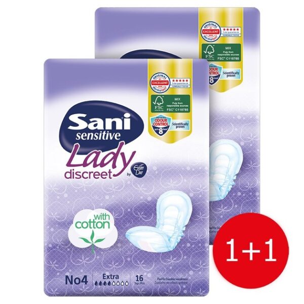 Sani Πακέτο Προσφοράς Sensitive Lady With Cotton No4 Extra Σερβιέτες Ακράτειας με Βαμβάκι 2x16 Τεμάχια