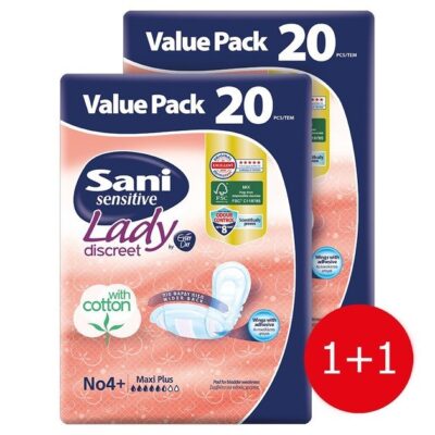 Sani Πακέτο Προσφοράς Sensitive Lady Discreet Maxi Plus No 4+ Value Pack Σερβιέτες Ακράτειας με Βαμβάκι 2x20 Τεμάχια