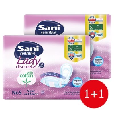 Sani Πακέτο Προσφοράς Sensitive Lady With Cotton No5 Super Σερβιέτες Ακράτειας με Βαμβάκι 2x10 Τεμάχια