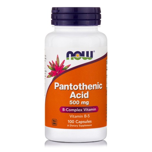 Now Foods Pantothenic Acid με Σημαντικό Ρόλο σε Αρκετές Βιοσυνθετικές Αντιδράσεις 500mg 100caps