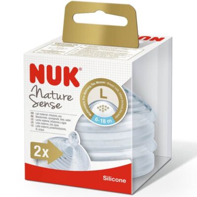 Nuk Nature Sense Θηλή Σιλικόνης Μεγέθους 2 (6-18 Μηνών) Large Οπή για Παχύρρευστα Υγρά 2τμχ