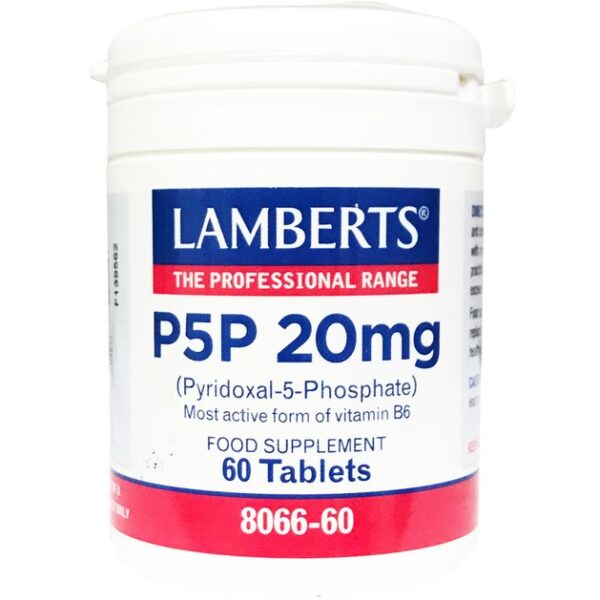 Lamberts P5P 20mg (5 – Φωσφορική Πυριδοξάλη) Συμπλήρωμα Διατροφής της πιο Ενεργής Μορφής Βιταμίνης Β6