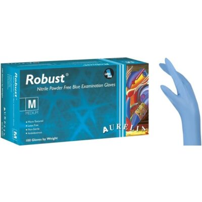 Aurelia Robust Nitrile Powder Free Medium Blue Examination Gloves Εξεταστικά Γάντια Μπλε Νιτριλίου Χωρίς Πούδρα 100τμχ