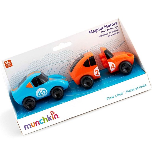 Munchkin Magnet Motors Μαγνητικά Αυτοκινητάκια Μπάνιου (Γαλάζιο - Πορτοκαλί ) 2 Τεμάχια