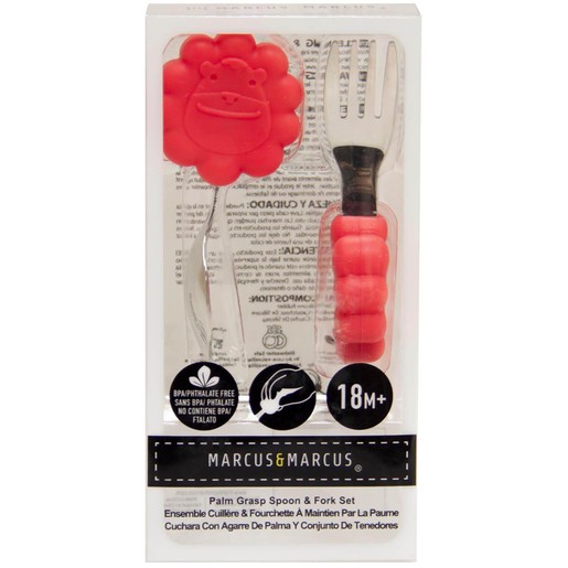 Marcus & Marcus Palm Grasp Spoon & Fork Set 18m+ Σετ Εκμάθησης Κουτάλι & Πιρούνι Σιλικόνης 2 Τεμάχια