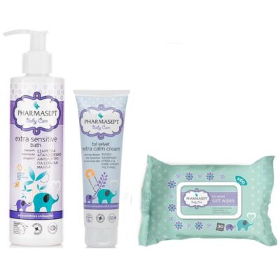 Pharmasept Σειρά Περιποίησης για το Μωρό Extra Sensitive Bath 250ml & Extra Calm 150ml & Wipes 30Τεμάχια
