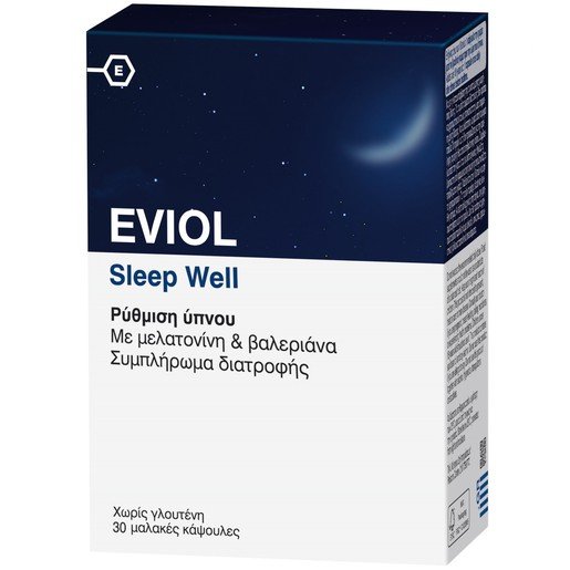 Eviol Sleep Well Συμπλήρωμα Διατροφής για την Βελτιστοποίηση & Ρύθμιση της Φυσιολογικής Λειτουργίας του Ύπνου 30 Soft.Caps