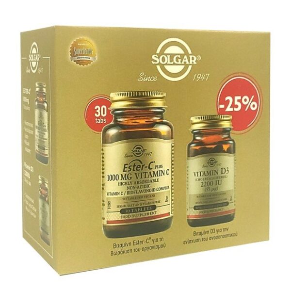 Solgar Ester-C Vitamim C 1000mg 30caps & Solgar Vitamin D3 2200iu 55μg 50caps