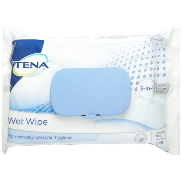 Tena Wet Wipes 3 in 1 Υγρά Μαντηλάκια Καθαρισμού για Άτομα με Ακράτεια 48 τεμάχια