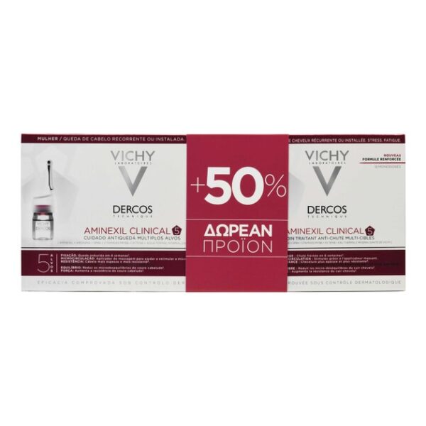 Vichy Dercos Aminexil Clinical 5 Femme Αμπούλες για την Γυναικεία Τριχόπτωση 33x6ml +50% Δωρεάν Προϊόν