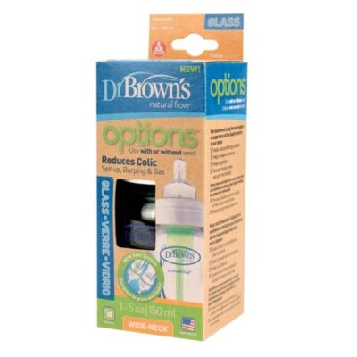 Dr. Brown's Natural Flow Γυάλινο Μπιμπερό με Φαρδύ Λαιμό με Θηλή Σιλικόνης 150ml WB 5100