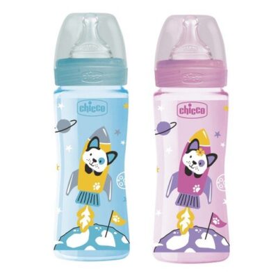 Chicco Well Being Πλαστικό Μπιμπερό με Θηλή Σιλικόνης Γρήγορης Ροής Από 4+ Μηνών 330ml