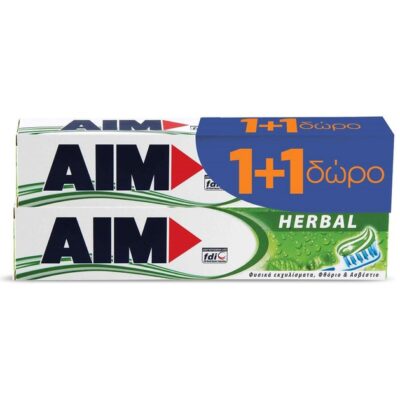 Aim Family Protection Herbal Toothpaste Οδοντόκρεμα 75ml 1+1 Δώρο