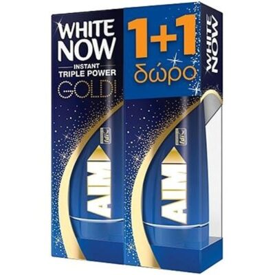 Aim White Now Gold Instant Triple Power Λευκαντική Οδοντόκρεμα 1+1 Δώρο