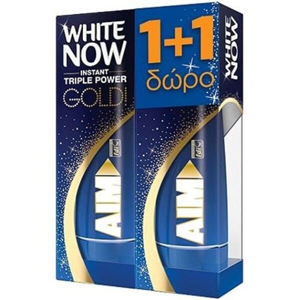 Aim White Now Gold Instant Triple Power Λευκαντική Οδοντόκρεμα 1+1 Δώρο