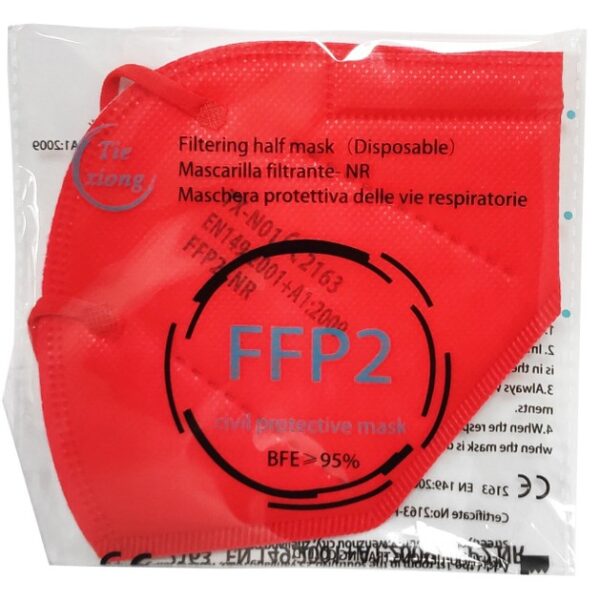 Disposable Non Medical Mask FFP2 - KN95 Μάσκα Προστασίας με Μεταλλικό Έλασμα μιας Χρήσης σε Κόκκινο Χρώμα 1 Τεμάχιο